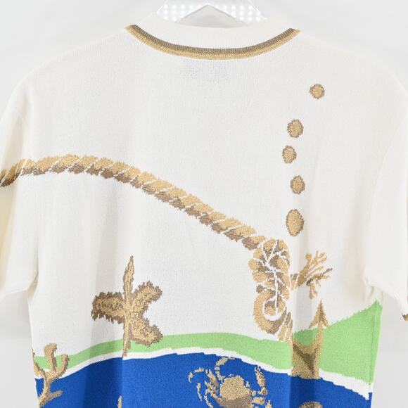 ST JOHN Sweater Womens Size MP Santana Knit Wool Blend Nautical Ocean Dog Show - Picture 5 of 11